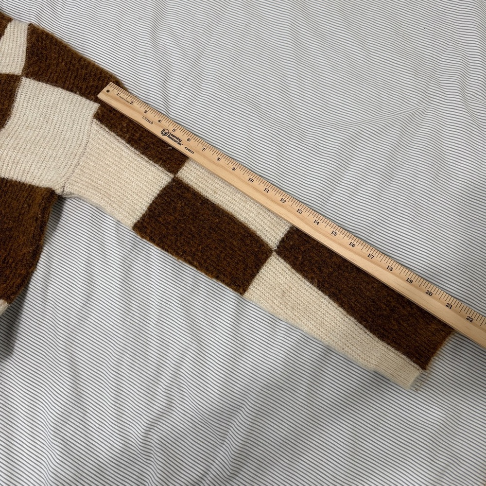 Alpaca Wool OS Checkered Crew Sweater Brown Cream - Picture 5 of 5